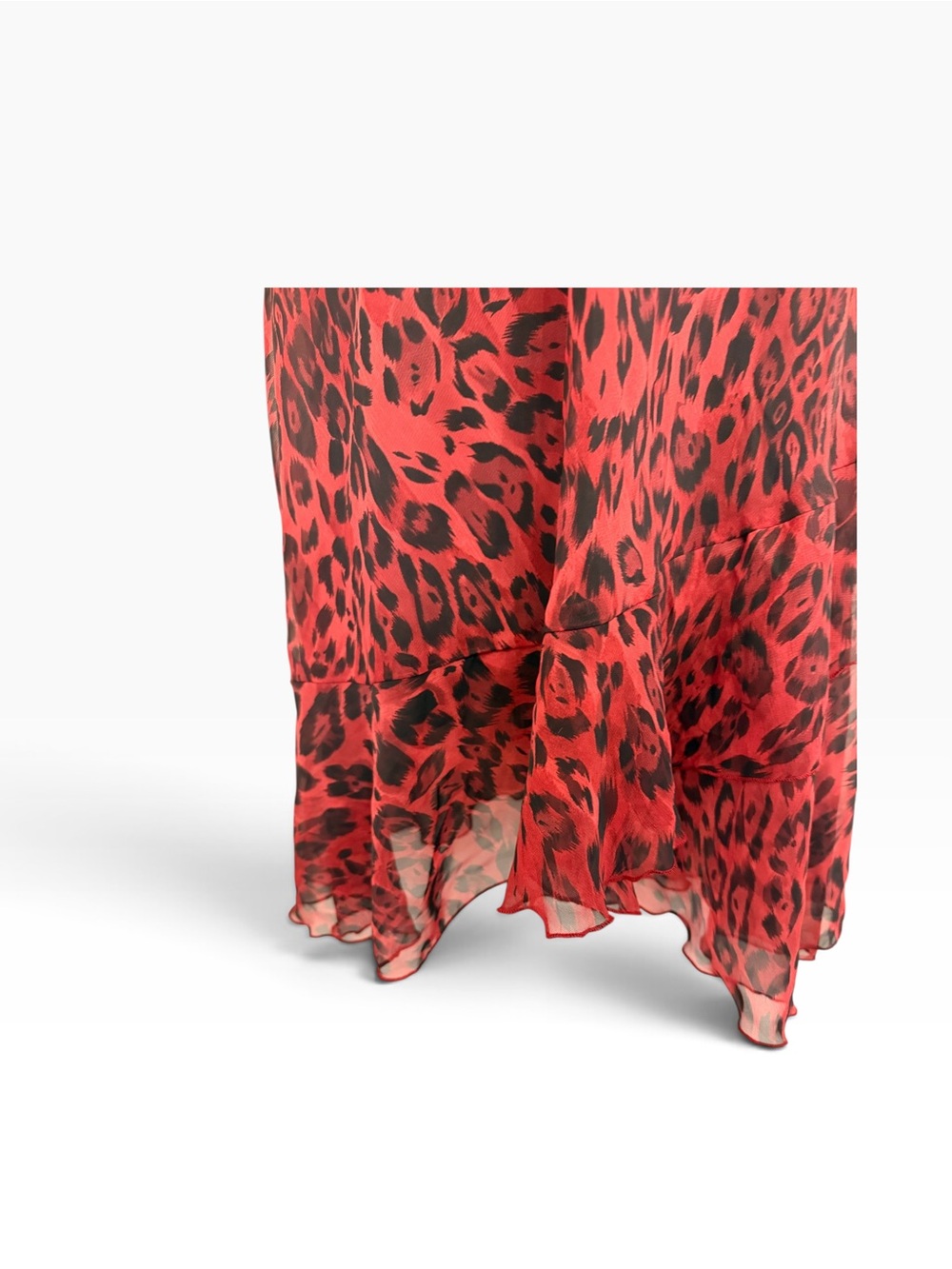 Red leopard print spaghetti strap statement dress Size 14 with ruffle hem - Picture 7 of 7